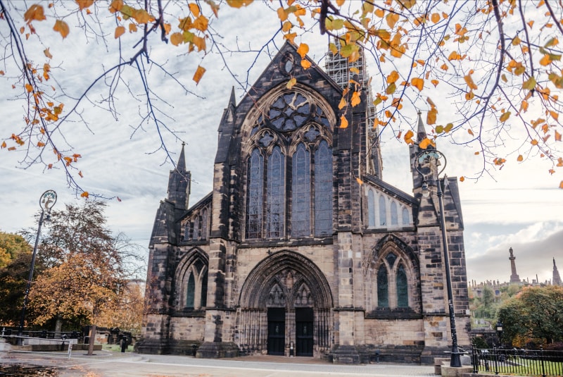 Glasgow Cathedral on hop on hop off bus tour - medieval architecture sightseeing stop on Red Route