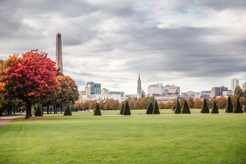 Glasgow Green hop on hop off bus tour park - historic green space on Red Route sightseeing stops