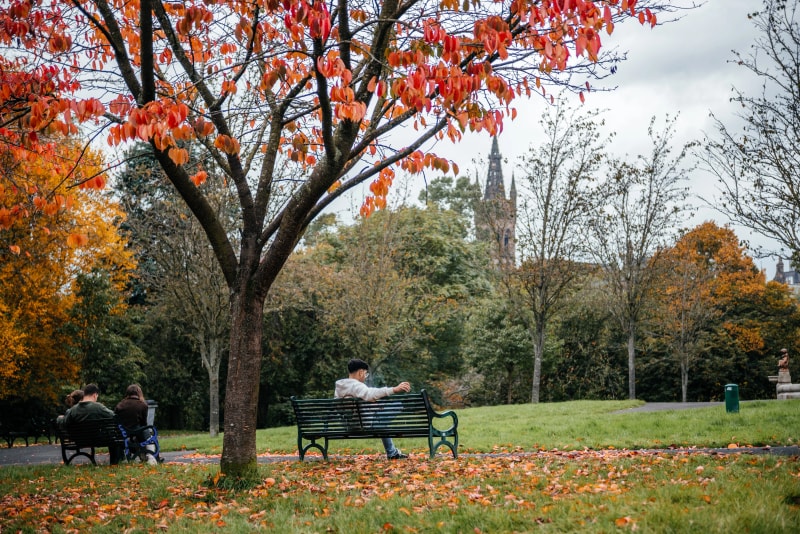 Kelvingrove Park Glasgow hop on hop off sightseeing bus route - Victorian park near University and Art Gallery
