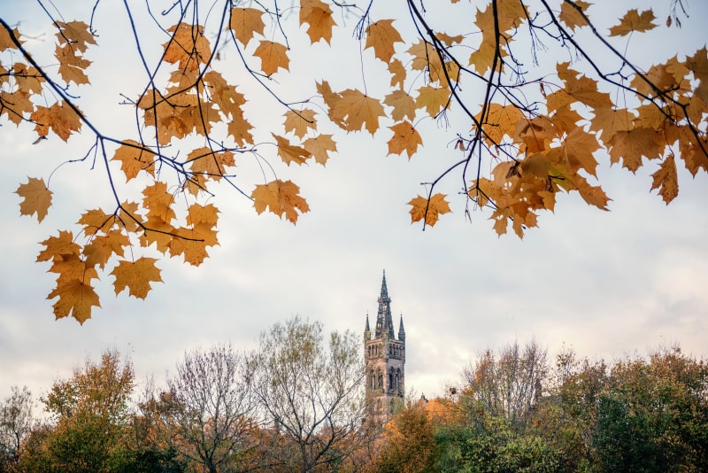 University of Glasgow hop on hop off bus tour stop - historic campus sightseeing on Red Route